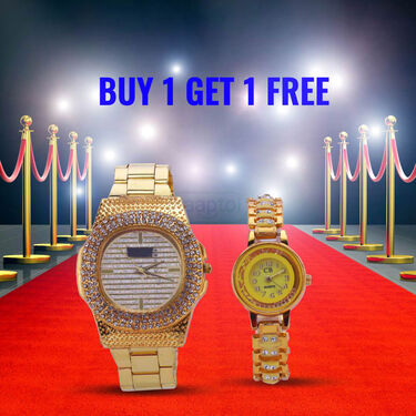 Mens Golden Watch with Free Ladies Designer Watch (MLGW12)