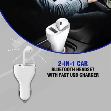 2 In 1 In Fast Charging Car Wireless Bluetooth Headset With USB Charger (WBHC)